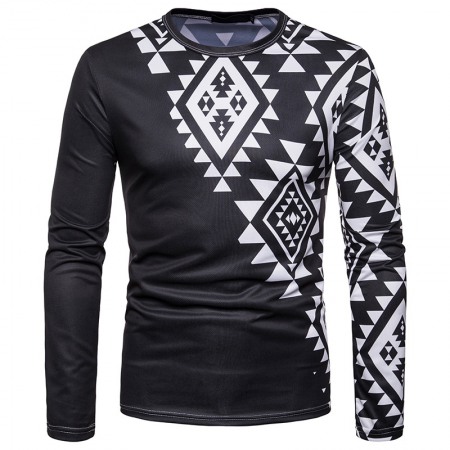 Men's Diamond 3D Printing Round Neck Long Sleeve T-Shirt